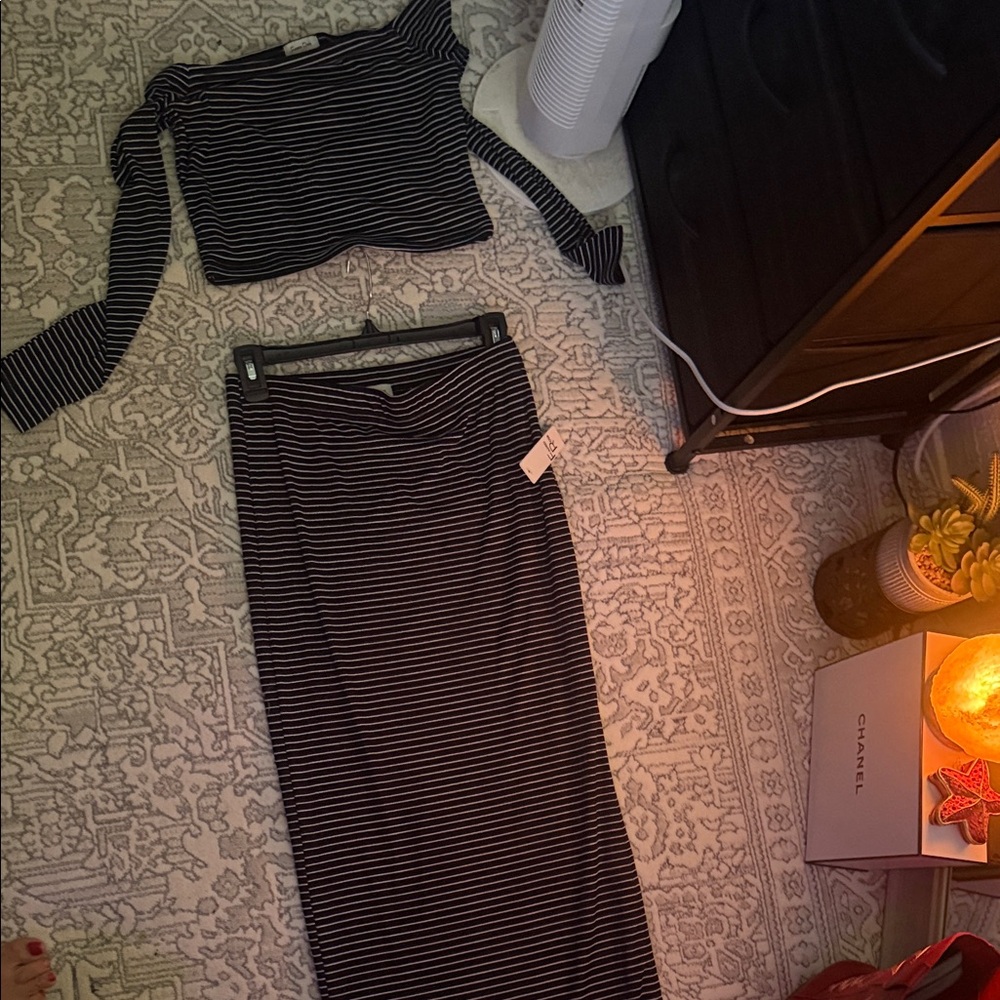 Chic Black Striped Maxi Skirt